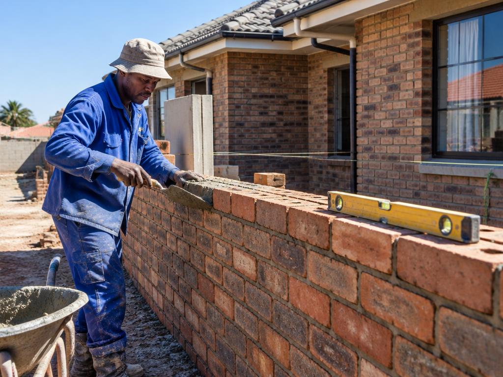 Bricklayer extending a wall on a home renovation